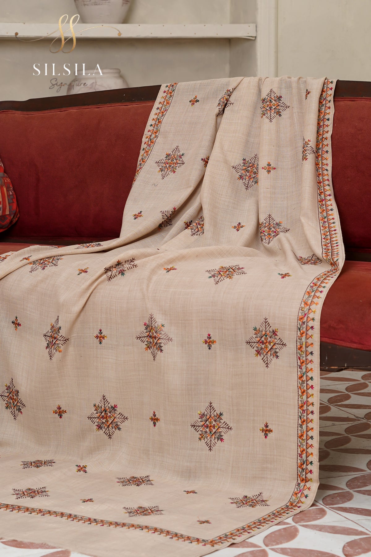 Ivory Bloom Embroidered Shawl