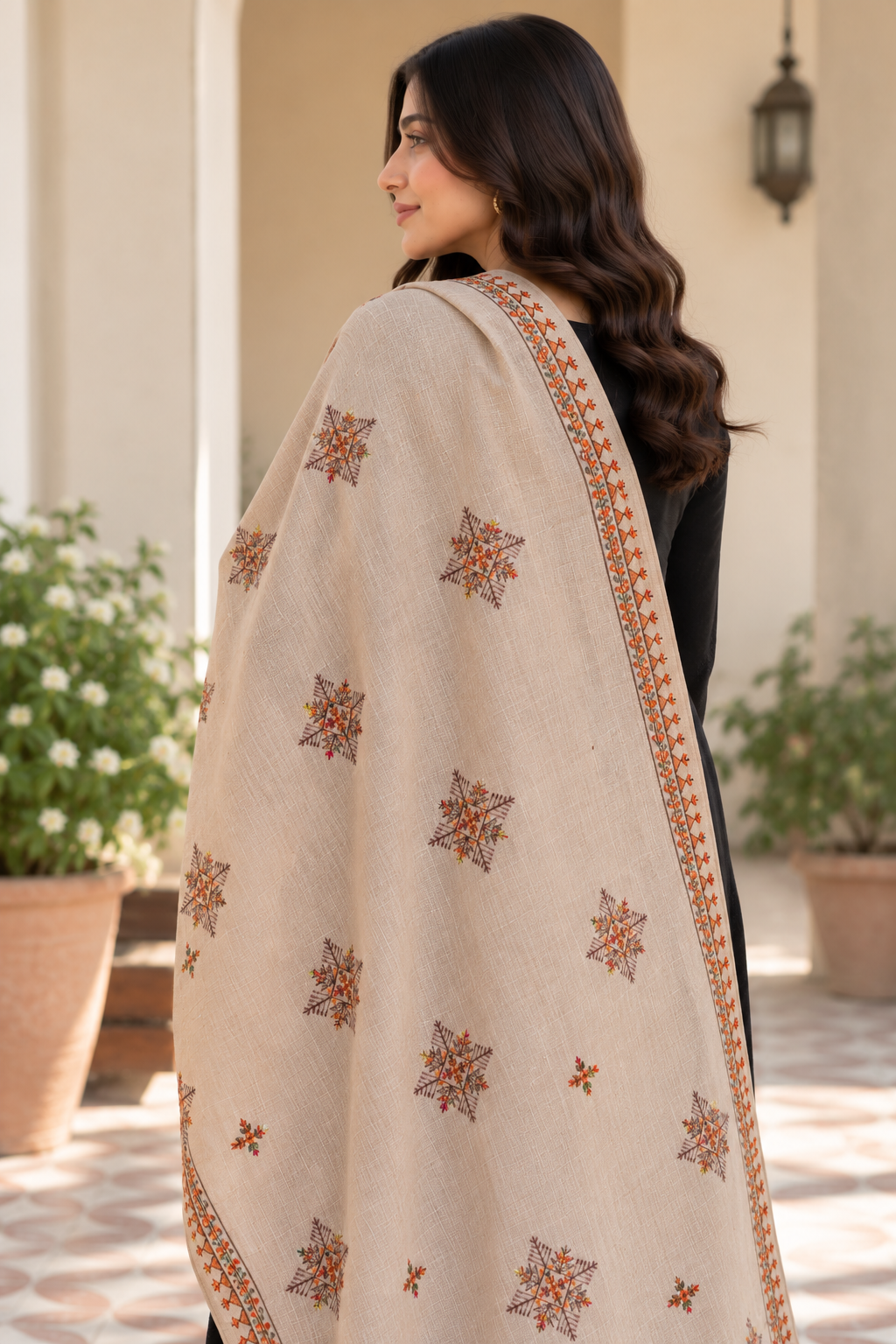 Ivory Bloom Embroidered Shawl