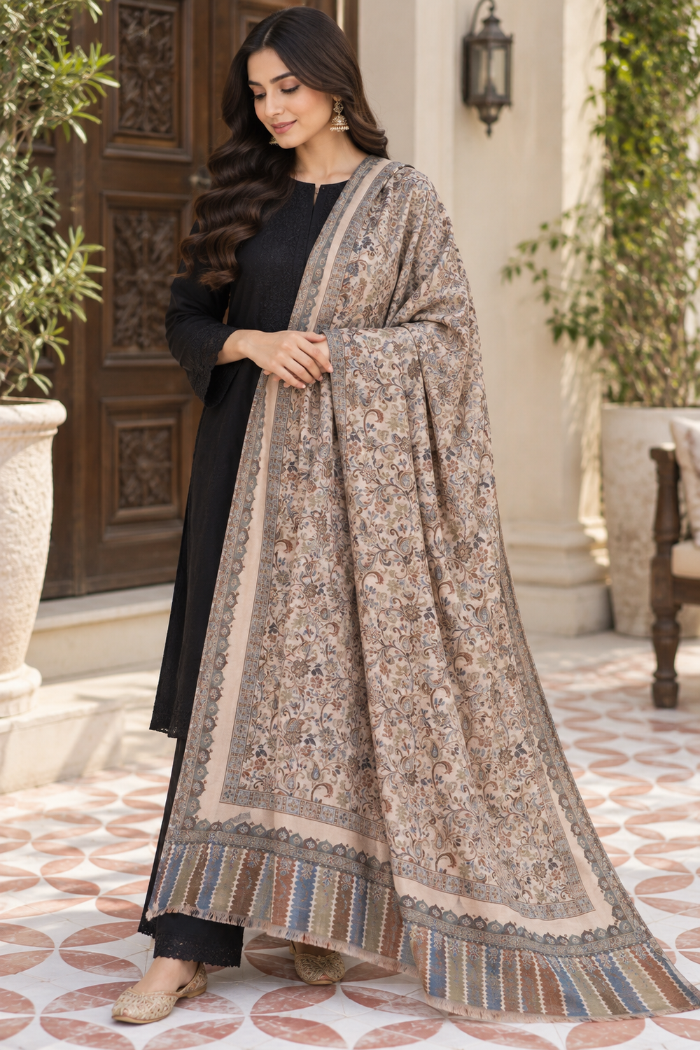 Ivory Garden Floral Shawl