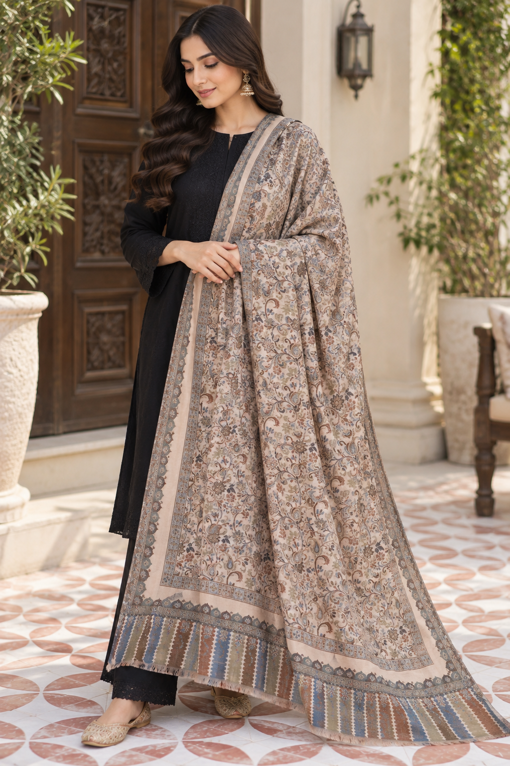 Ivory Garden Floral Shawl