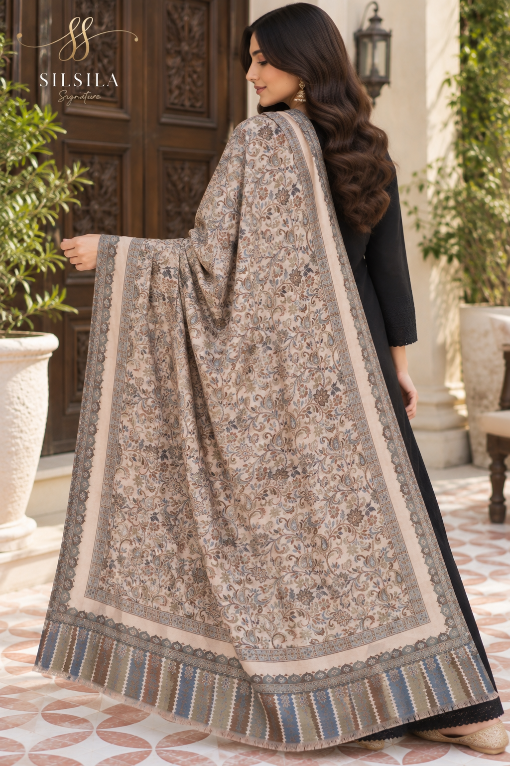 Ivory Garden Floral Shawl