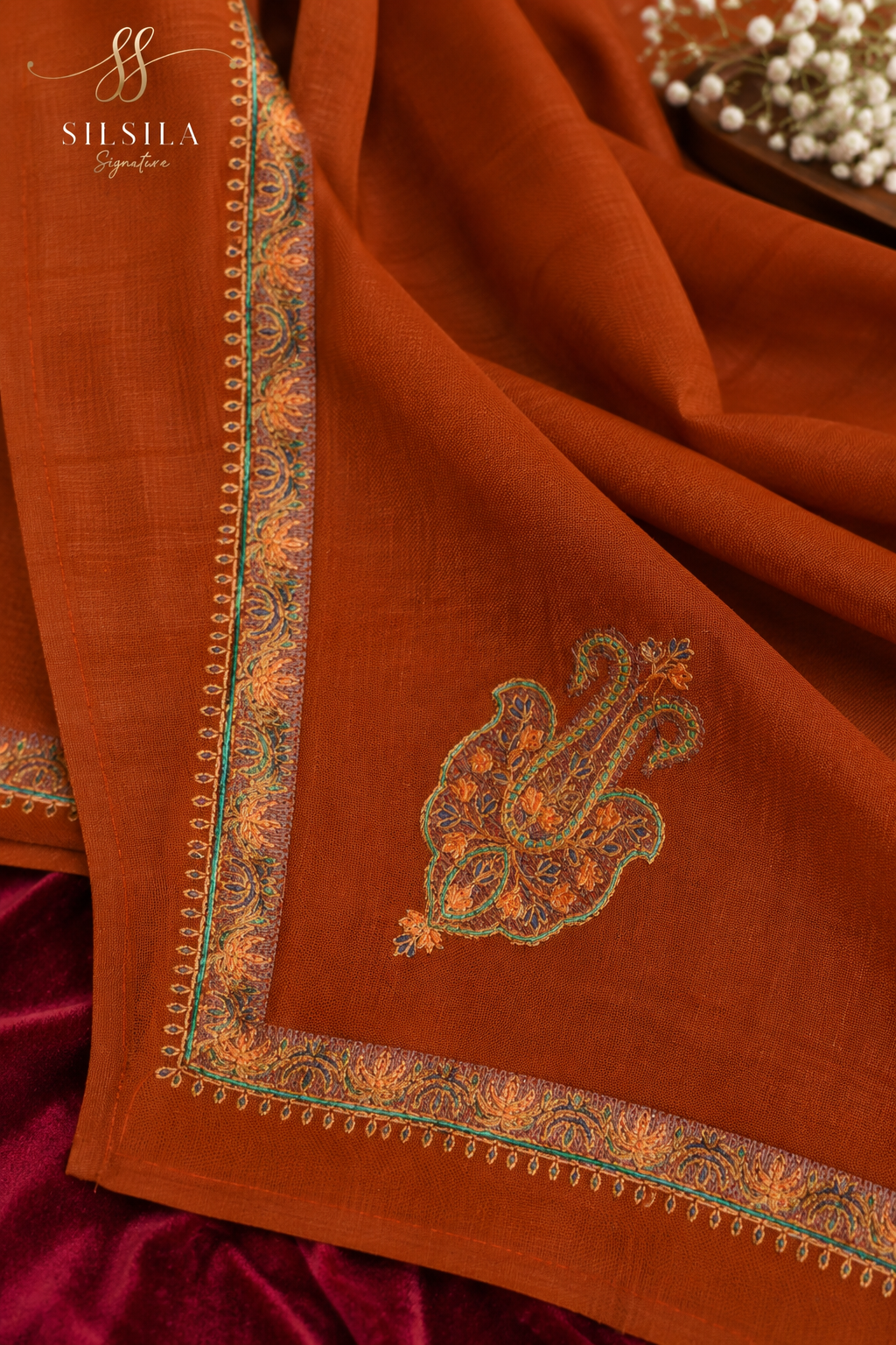 Burnt Orange Paisley Edge Shawl