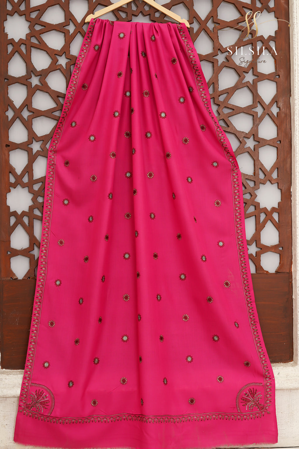 Fuchsia Blossom Embroidered Shawl
