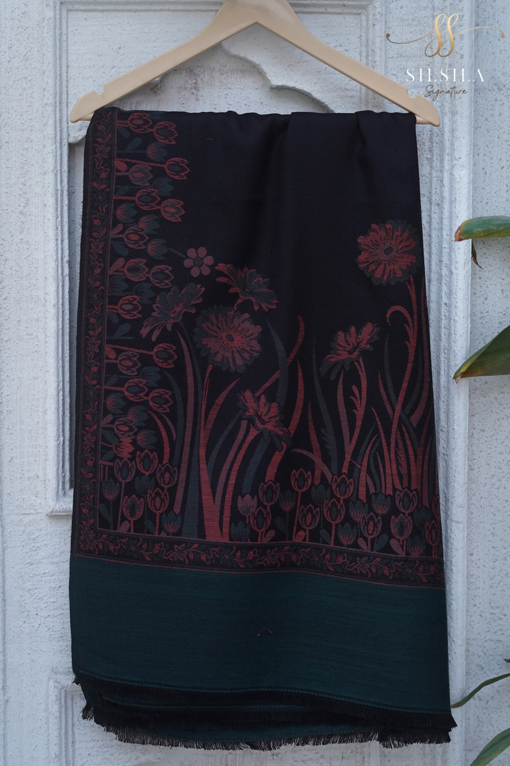 Midnight Bloom Floral Shawl