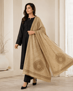 Beige Sunflower Motif Winter Shawl