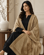 Beige Sunflower Motif Winter Shawl
