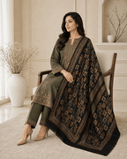 Olive Black Heritage Winter Shawl