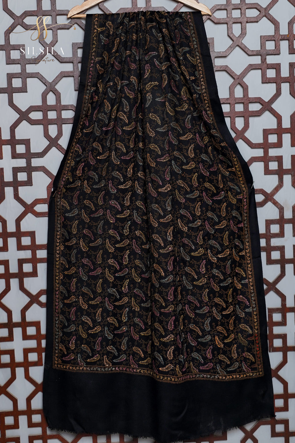 Black Antique Motif Winter Shawl