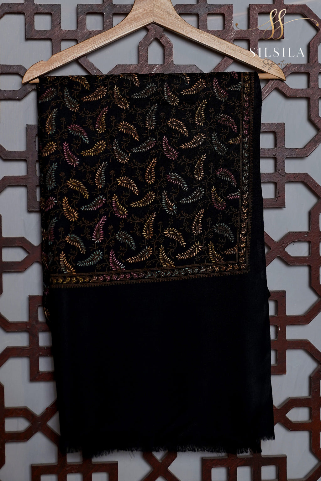 Black Antique Motif Winter Shawl