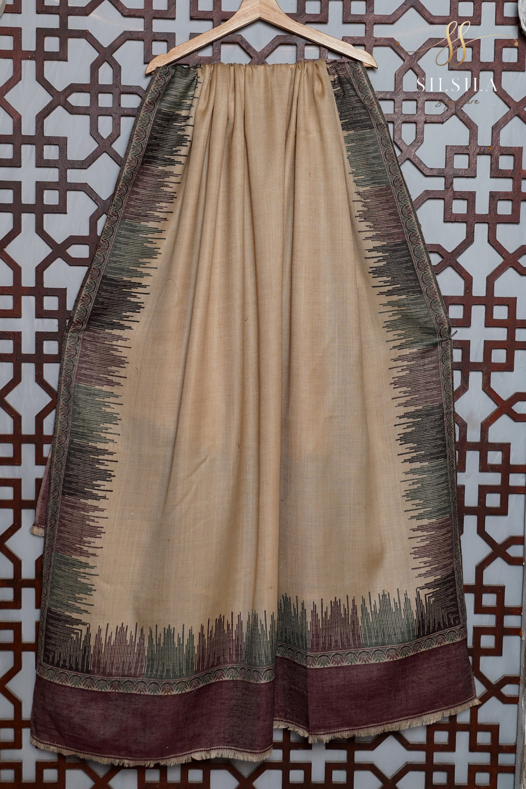 Beige Mocha Border Winter Shawl