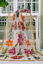 Ivory Multicolor Floral Organza Dupatta