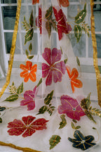Ivory Multicolor Floral Organza Dupatta