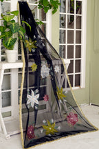 Black Floral Organza Dupatta