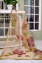 Champagne Floral Organza Dupatta