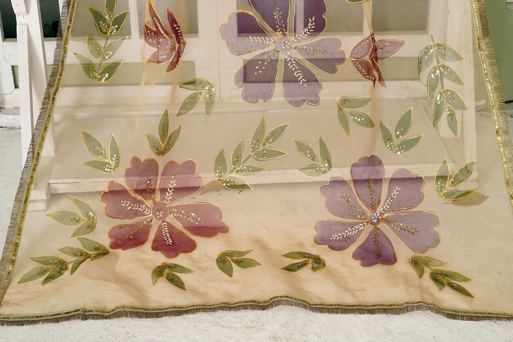 Champagne Floral Organza Dupatta