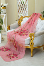Pink Floral Organza Dupatta