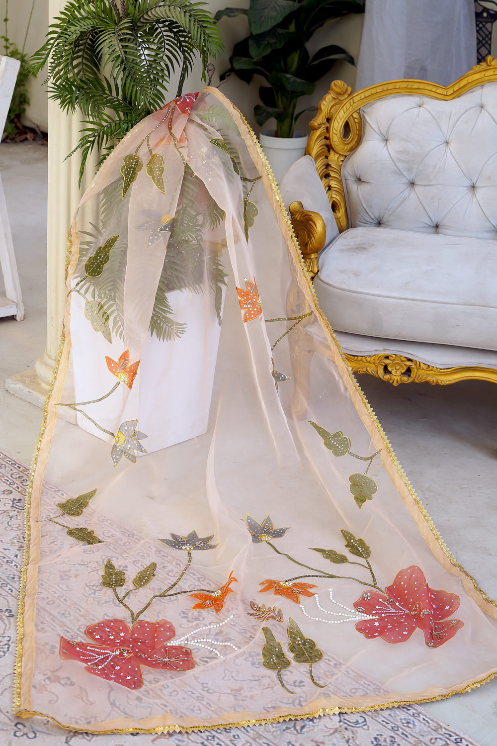 Blush Floral Organza Dupatta