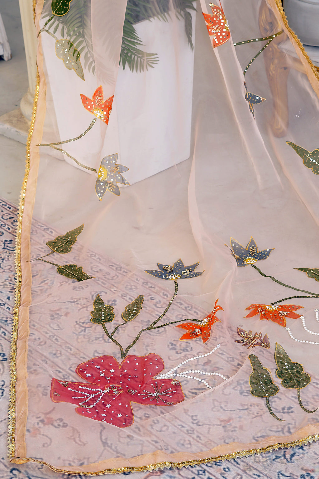 Blush Floral Organza Dupatta
