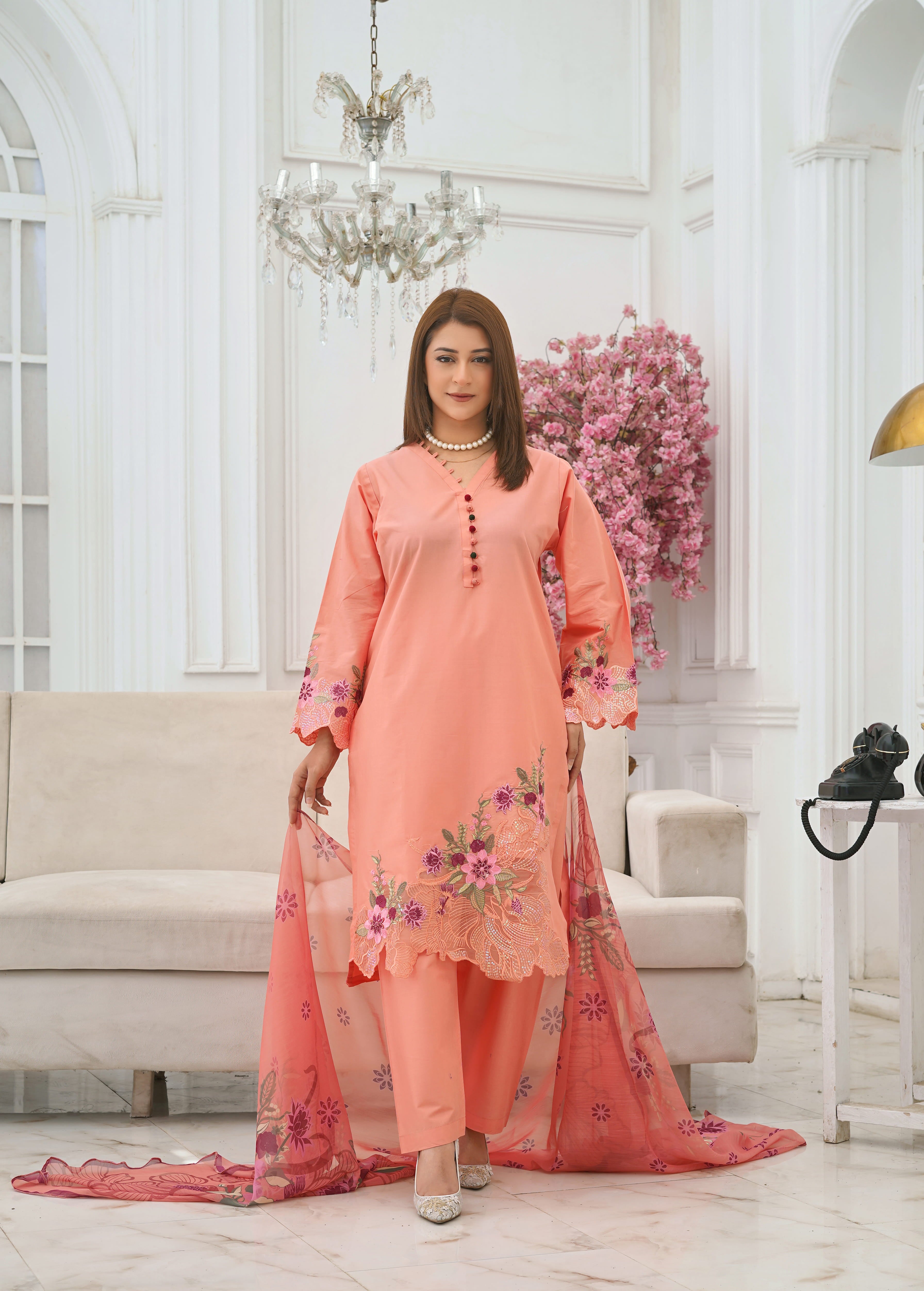 Silsila Signature Peach Blossom Embroidered Lawn Suit