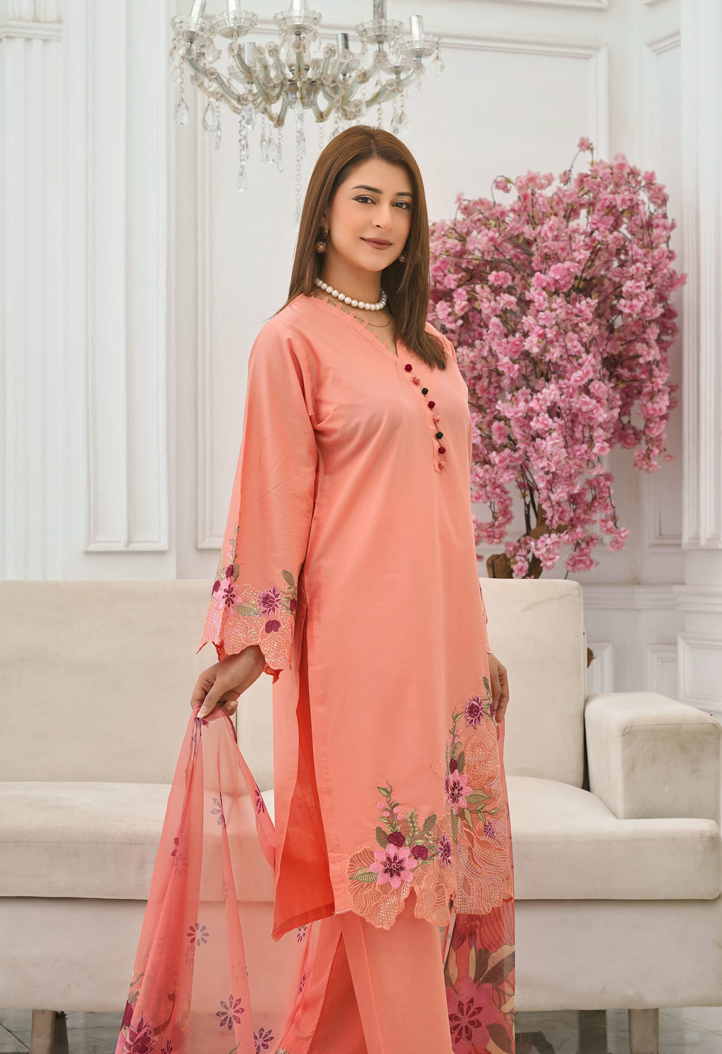 Silsila Signature Peach Blossom Embroidered Lawn Suit
