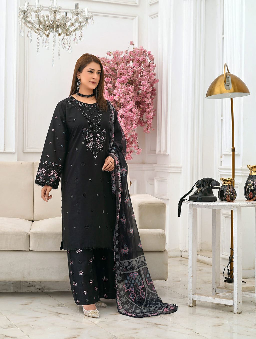 Silsila Signature Noir Bloom Embroidered Lawn Suit