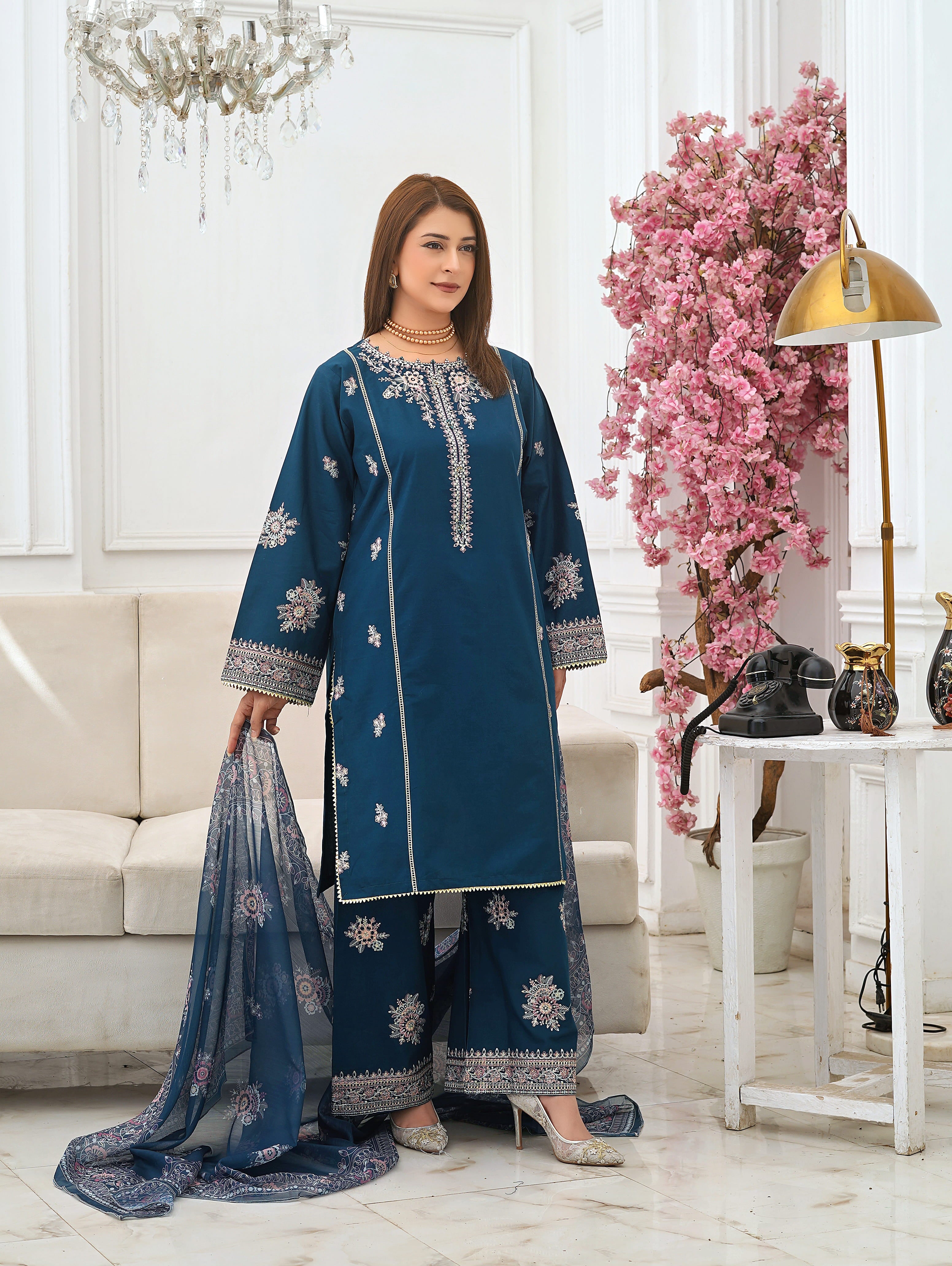 Silsila Signature Teal Royale Embroidered Lawn Suit