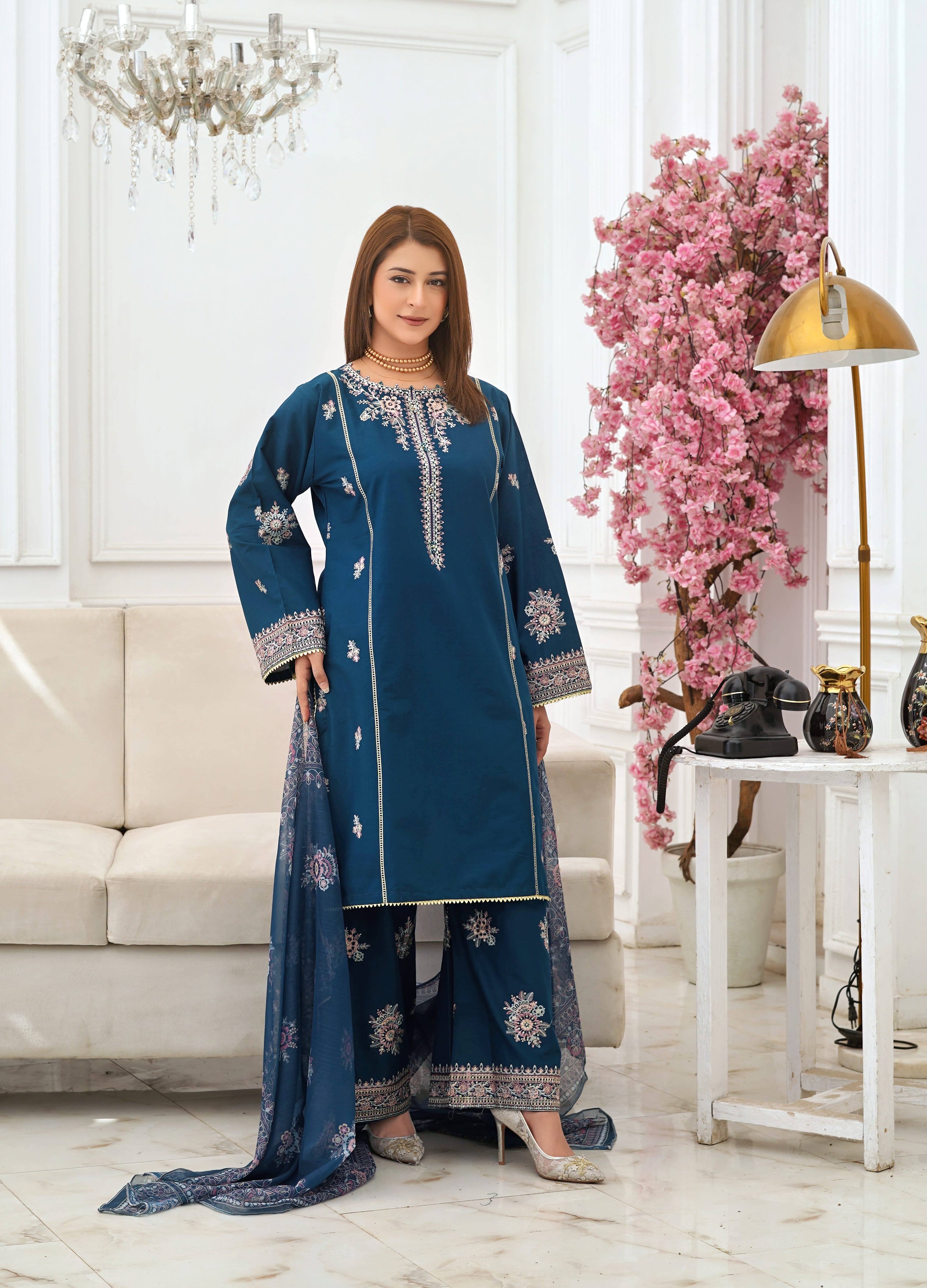 Silsila Signature Teal Royale Embroidered Lawn Suit