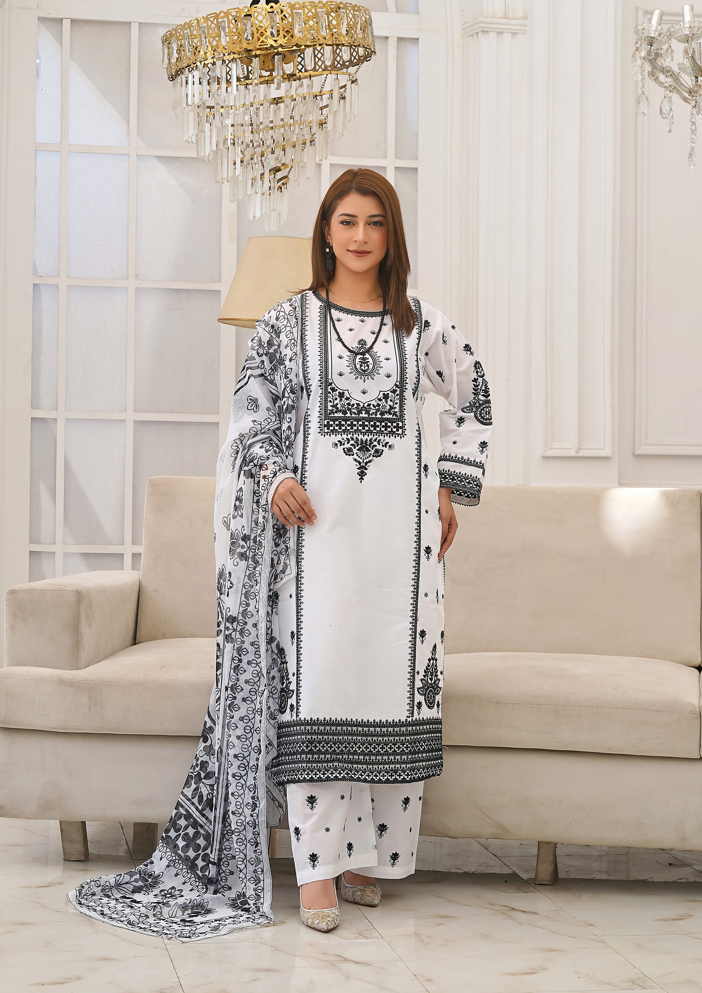 Silsila Signature Ivory Noir Embroidered Lawn Suit