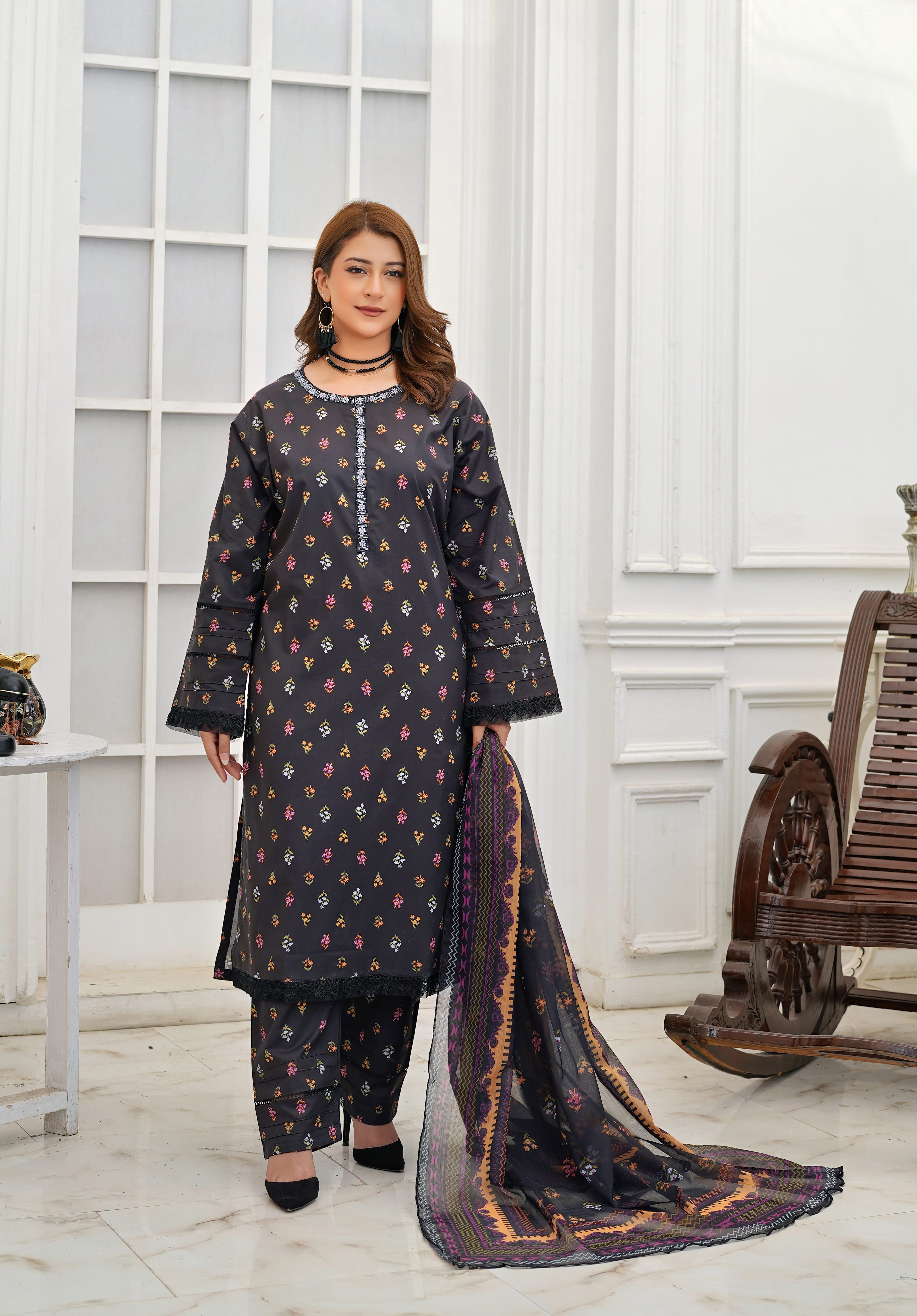 Silsila Signature Noir Garden 3-Piece Printed Lawn Suit