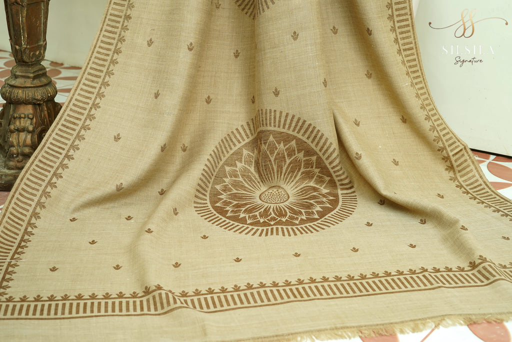 Beige Sunflower Motif Winter Shawl