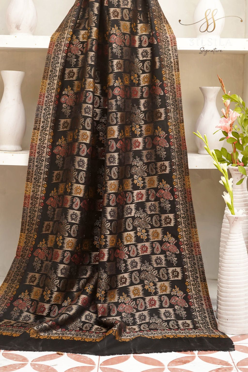 Olive Black Heritage Winter Shawl