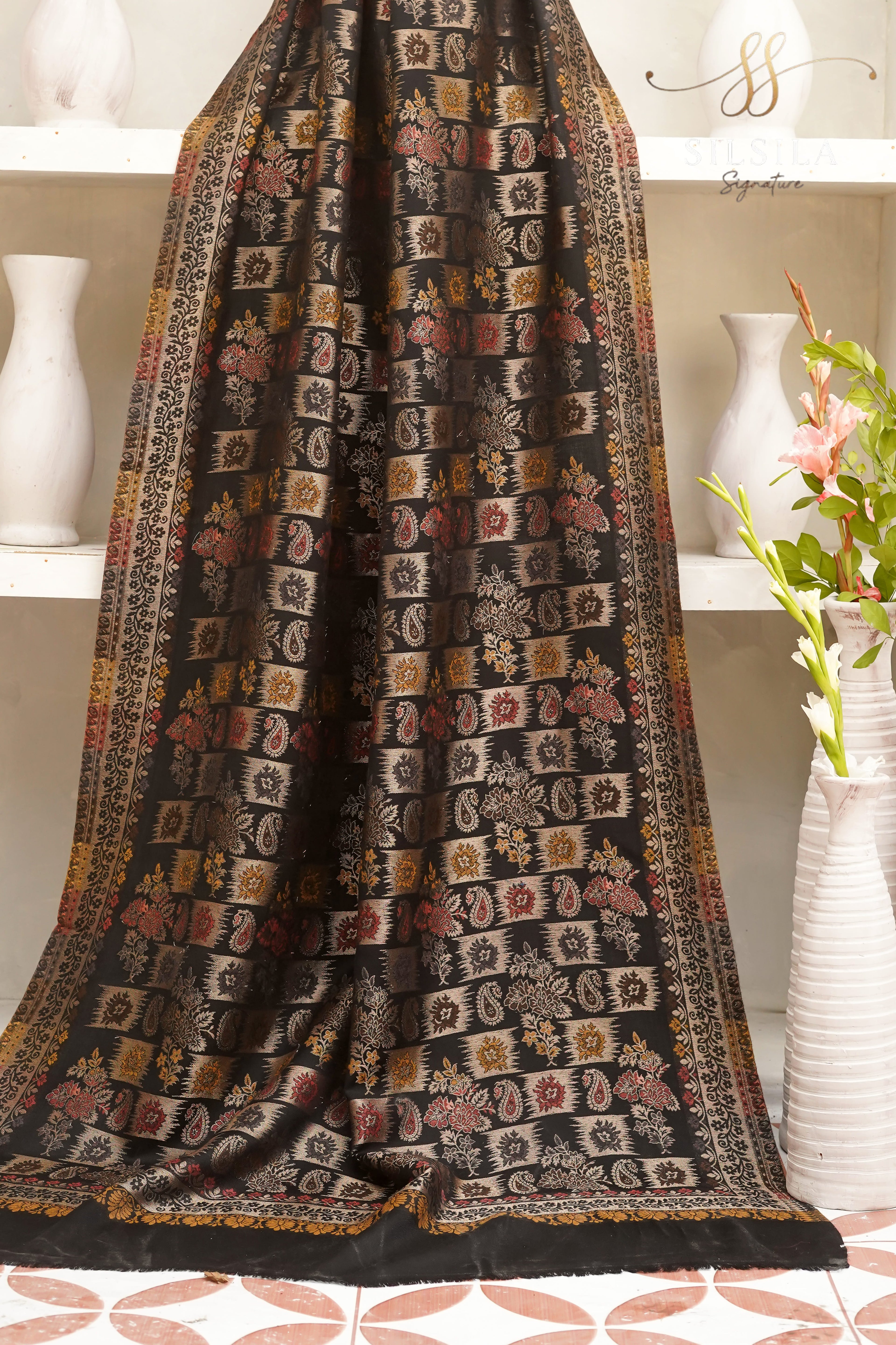 Olive Black Heritage Winter Shawl