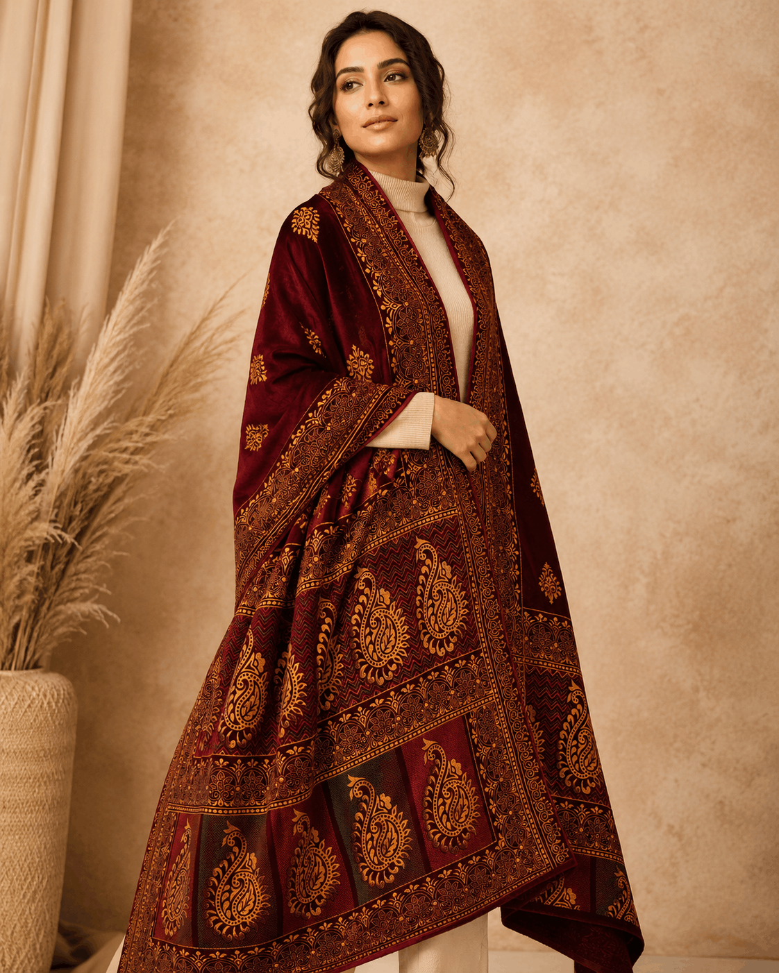 Maroon Paisley Winter Shawl