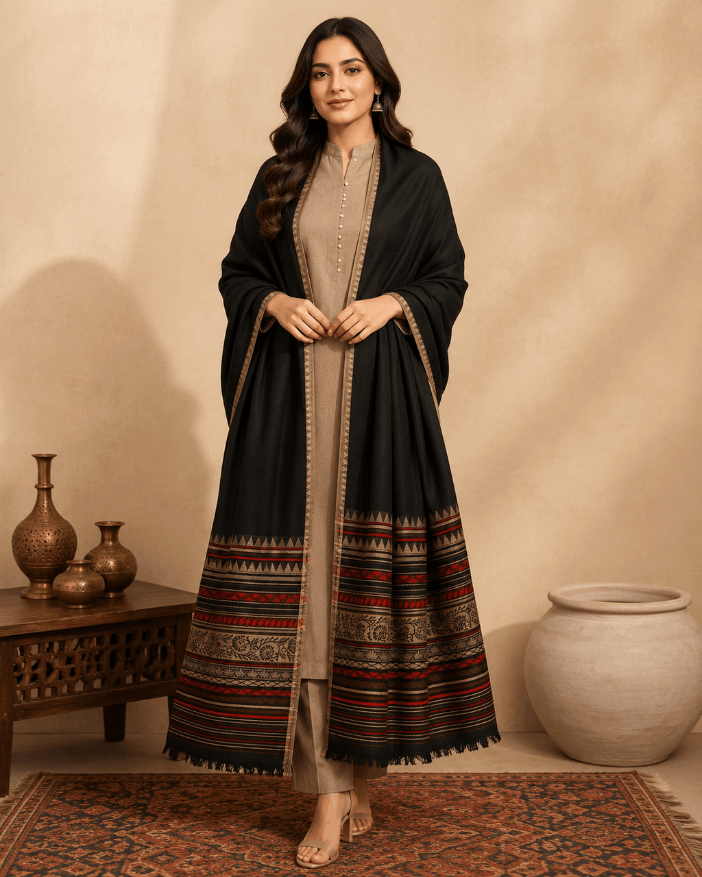 Black Heritage Border Winter Shawl