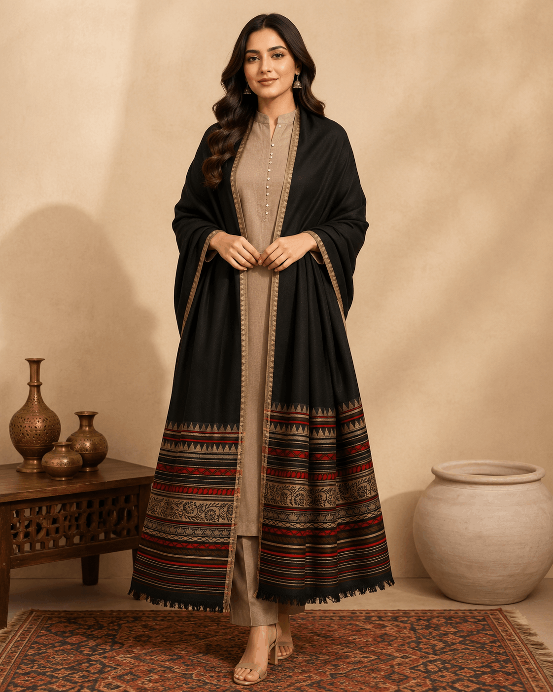 Black Heritage Border Winter Shawl