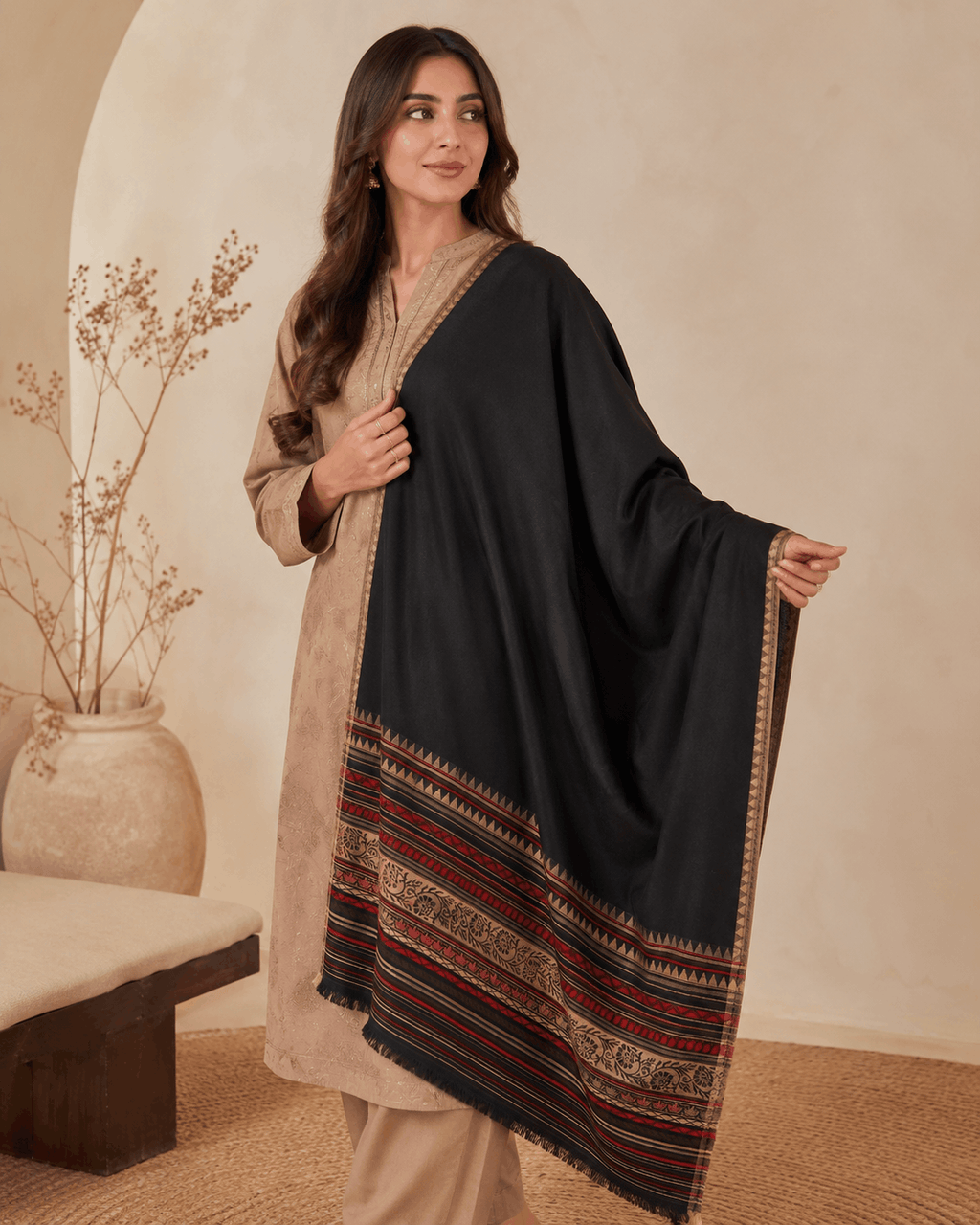 Black Heritage Border Winter Shawl