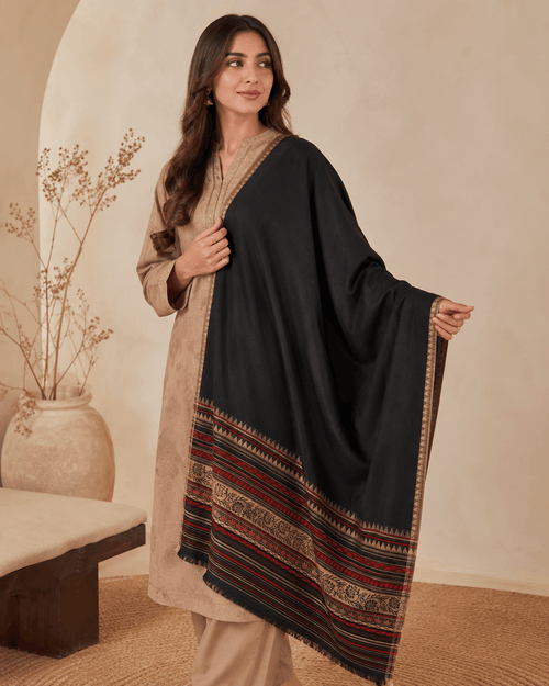 Black Heritage Border Winter Shawl