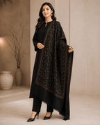 Black Antique Motif Winter Shawl
