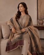 Beige Mocha Border Winter Shawl